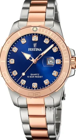 Boyfriend Blå/Roséguldstonat stål Ø34 mm