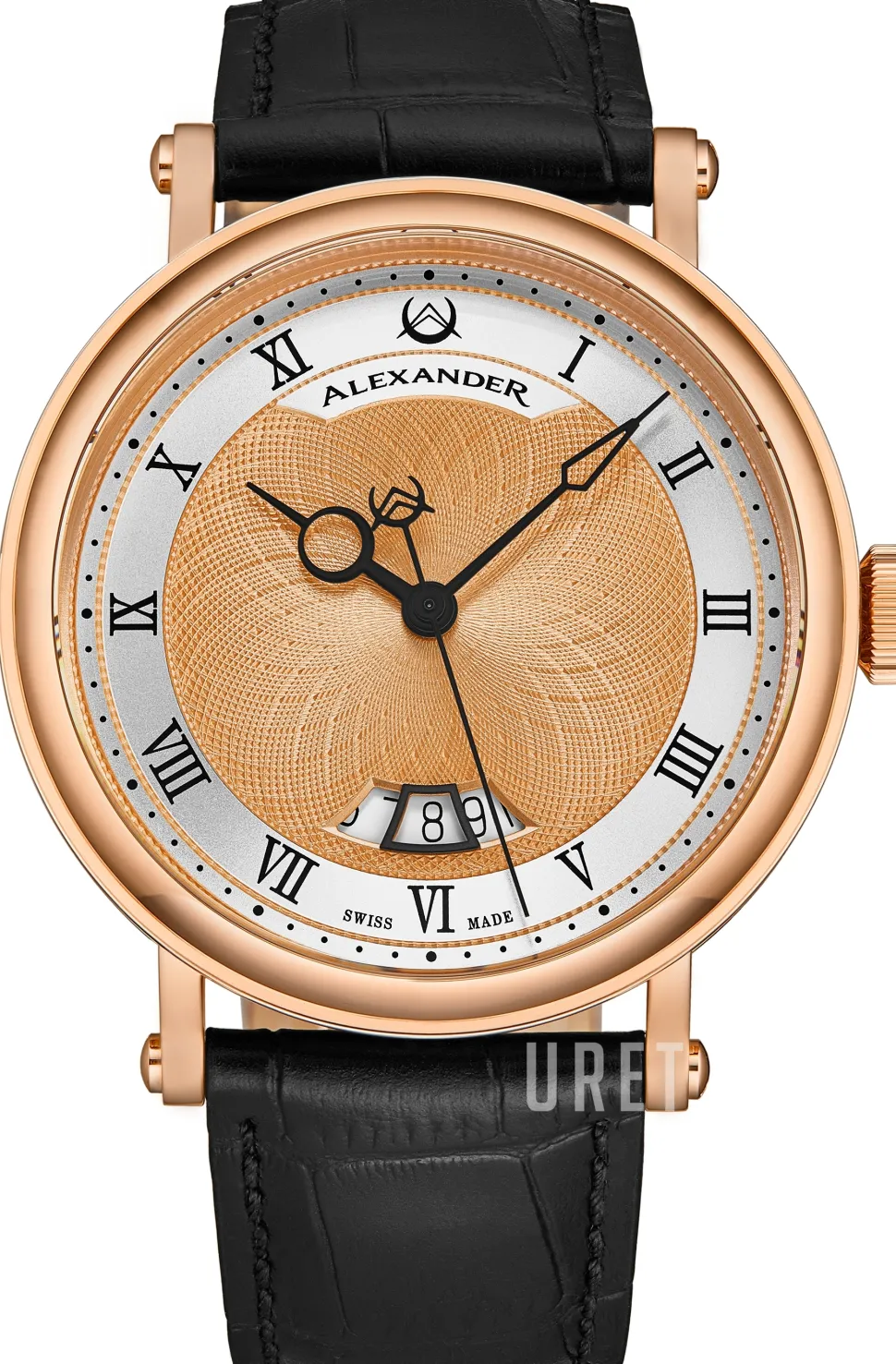 Classic Roséguldstonad/Läder Ø43 mm