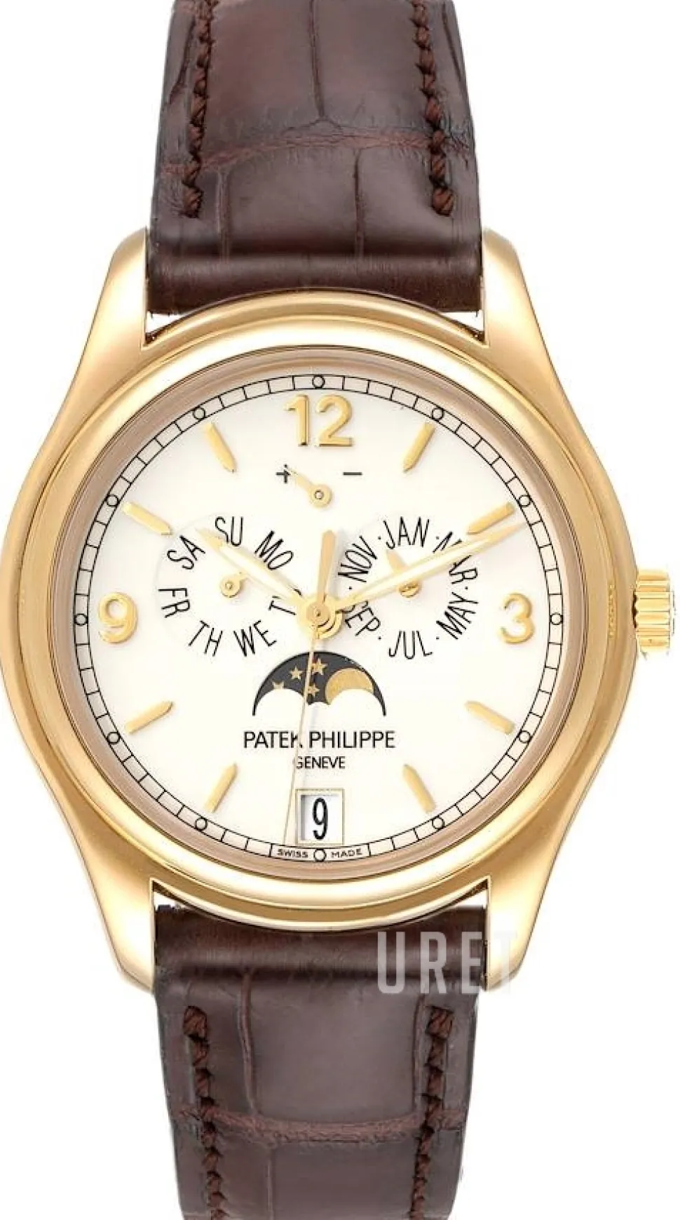 Complicated Annual Calender Vit/Läder Ø39 mm