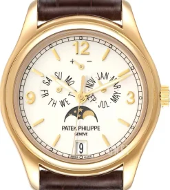 Complicated Annual Calender Vit/Läder Ø39 mm