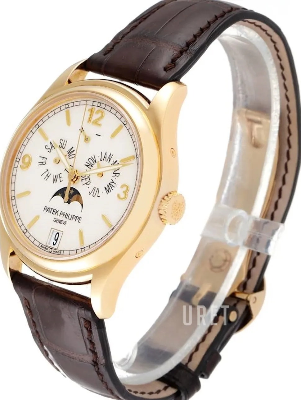 Complicated Annual Calender Vit/Läder Ø39 mm