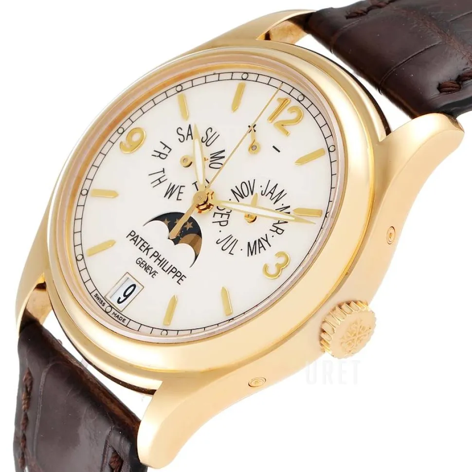 Complicated Annual Calender Vit/Läder Ø39 mm