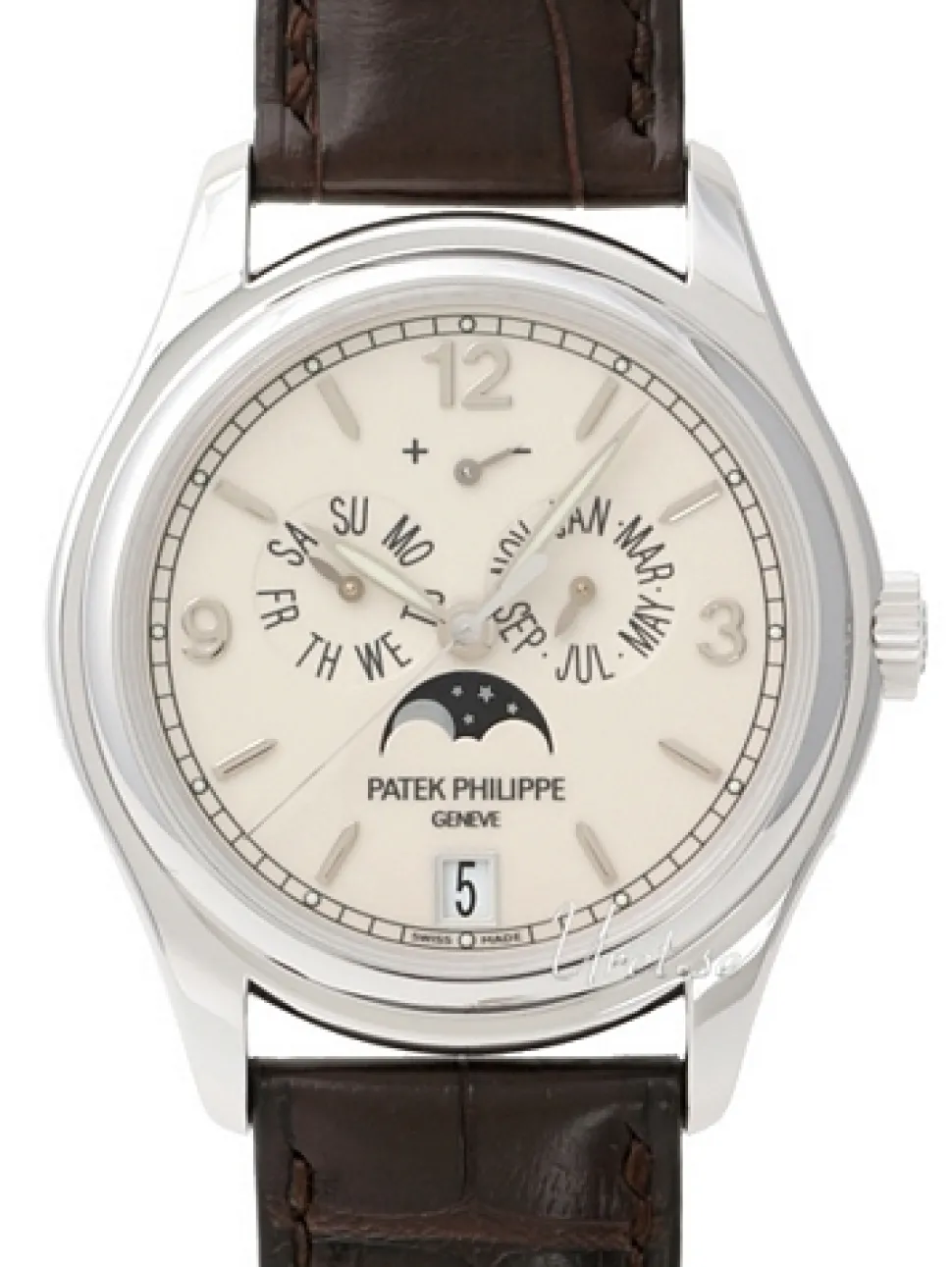 Complicated Annual Calender Vit/Läder Ø39 mm