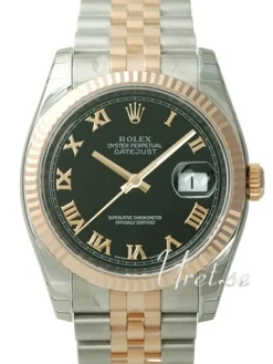 Datejust Gold/Steel Svart/18 karat roséguld Ø36 mm
