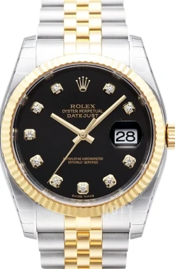 Datejust Gold/Steel Svart/18 karat gult guld Ø36 mm