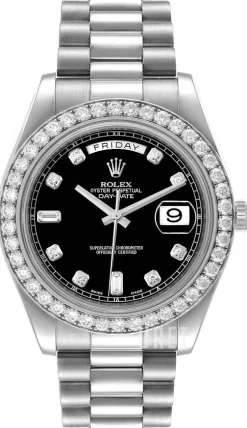 Day-Date II Svart/18 karat vitt guld Ø41 mm