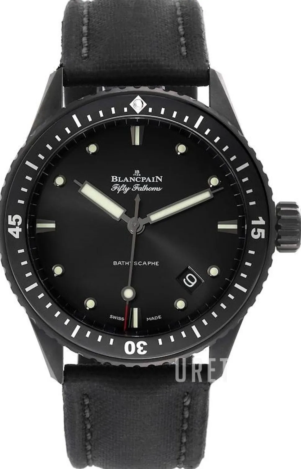 Fifty Fathoms Svart/Läder Ø43.6 mm