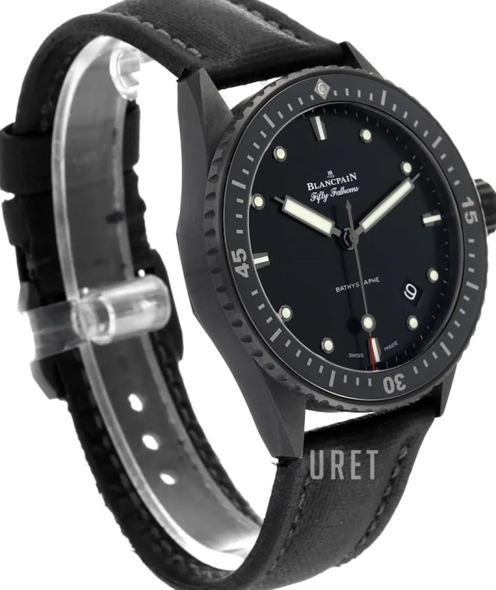 Fifty Fathoms Svart/Läder Ø43.6 mm