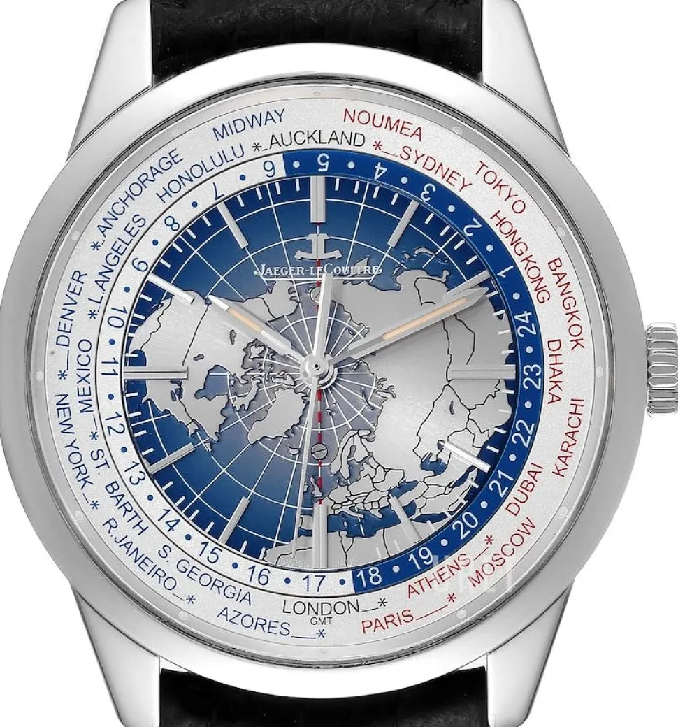 Geophysic® Universal Time Stainless Steel Blå/Läder Ø41.6 mm