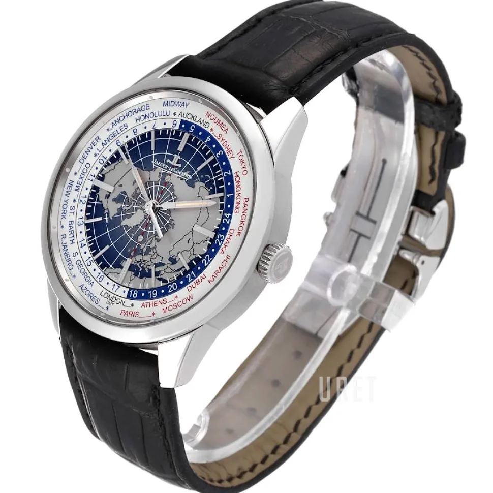Geophysic® Universal Time Stainless Steel Blå/Läder Ø41.6 mm