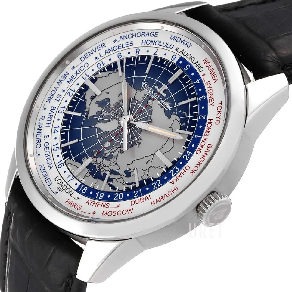 Geophysic® Universal Time Stainless Steel Blå/Läder Ø41.6 mm