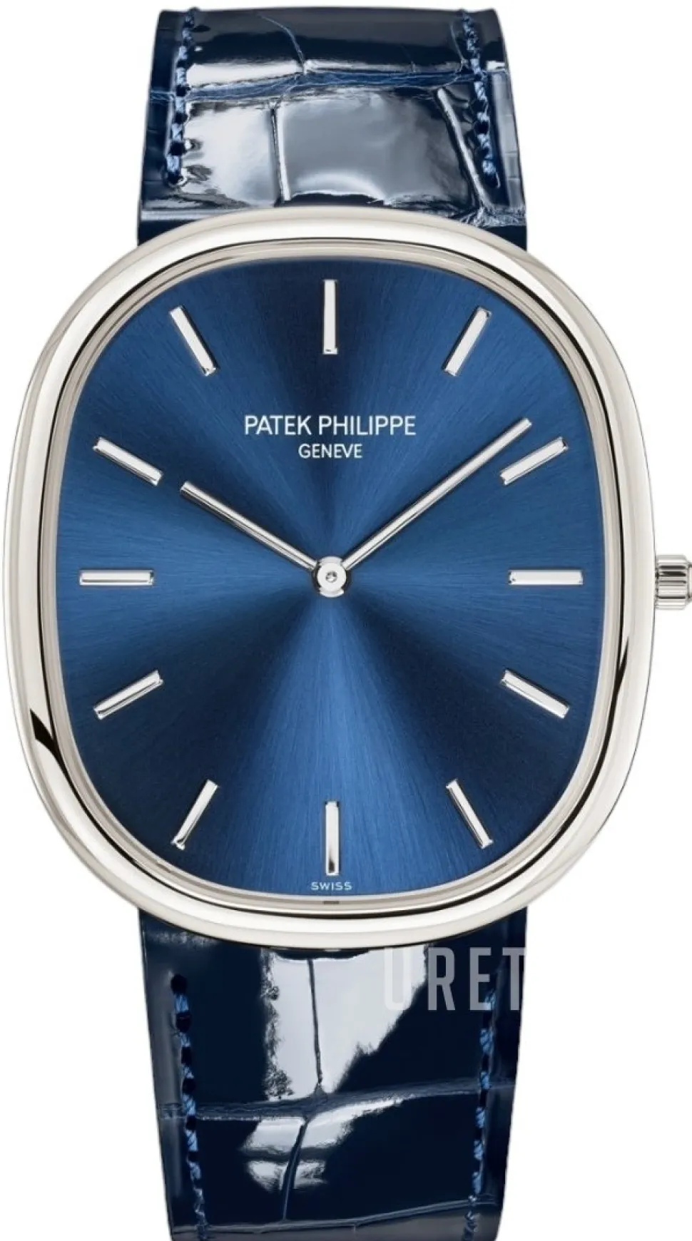 Golden Ellipse Blå/Läder 35.6x31.1 mm