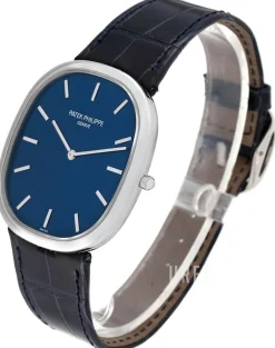 Golden Ellipse Blå/Läder 35.6x31.1 mm