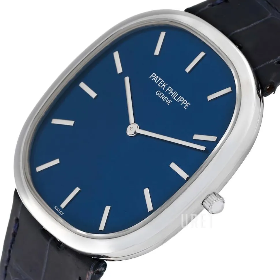 Golden Ellipse Blå/Läder 35.6x31.1 mm