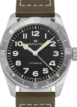 Khaki Field Expedition Auto Svart/Läder Ø37 mm