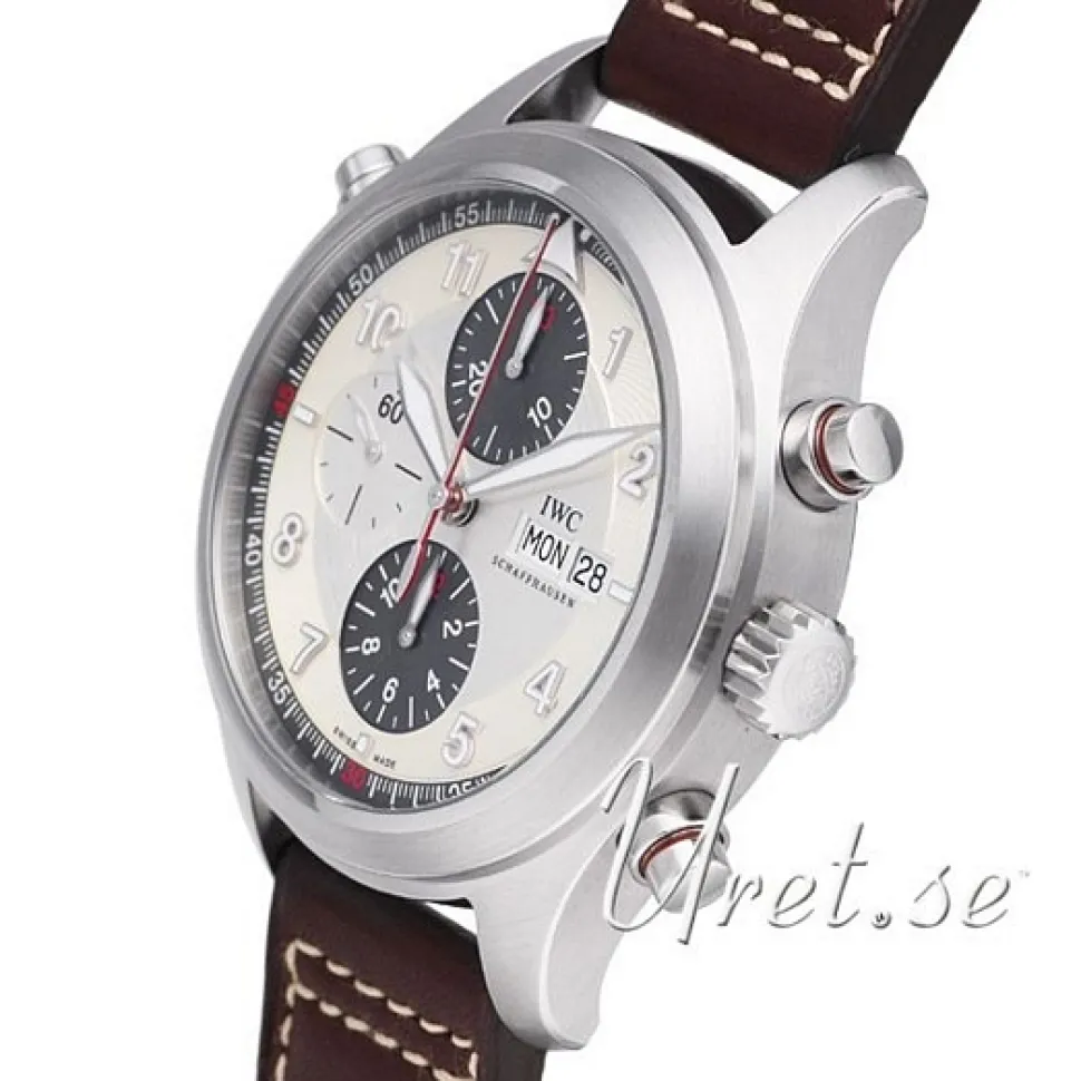 Pilots Spitfire Double Chronograph Silverfärgad/Läder Ø44 mm