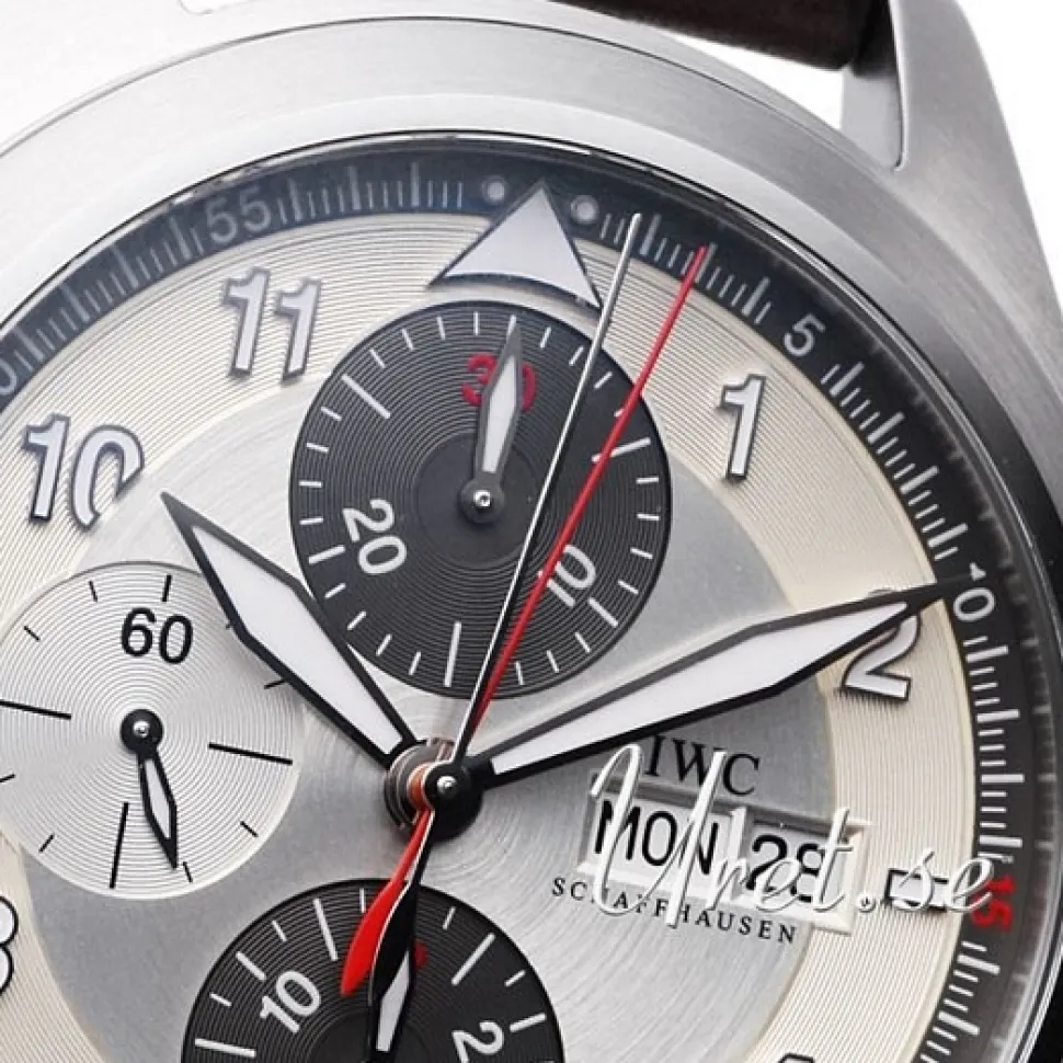 Pilots Spitfire Double Chronograph Silverfärgad/Läder Ø44 mm