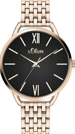 S.Oliver Classic Svart/Roséguldstonat stål Ø36 mm
