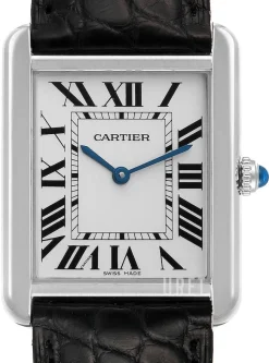 Tank Solo Silverfärgad/Läder 34.8x27.4 mm